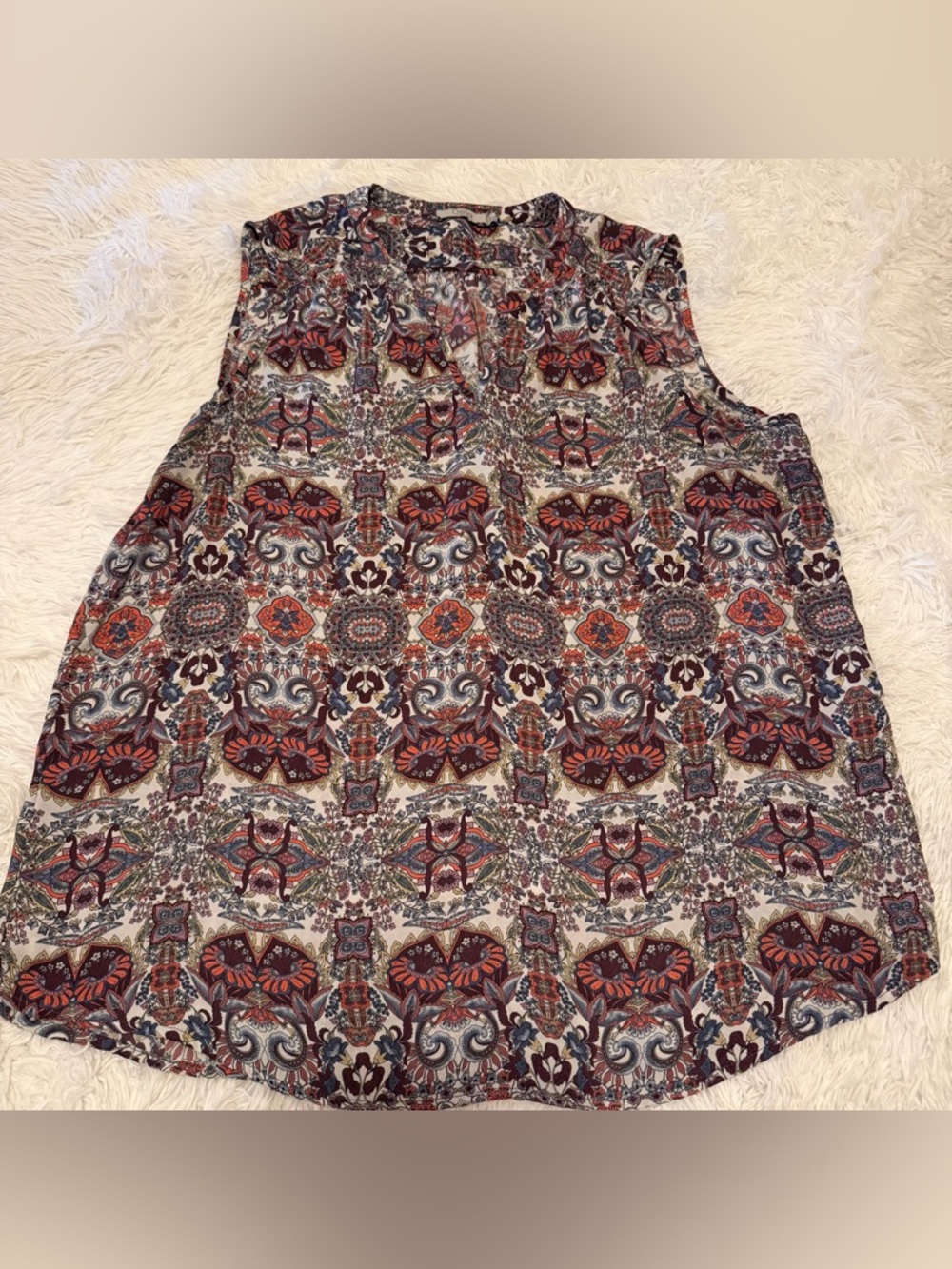 Dalia Printed Tank Top in Red, Blue & Cream
